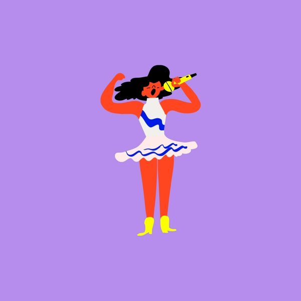 Illustration av en person som står och sjunger i en mikrofon.